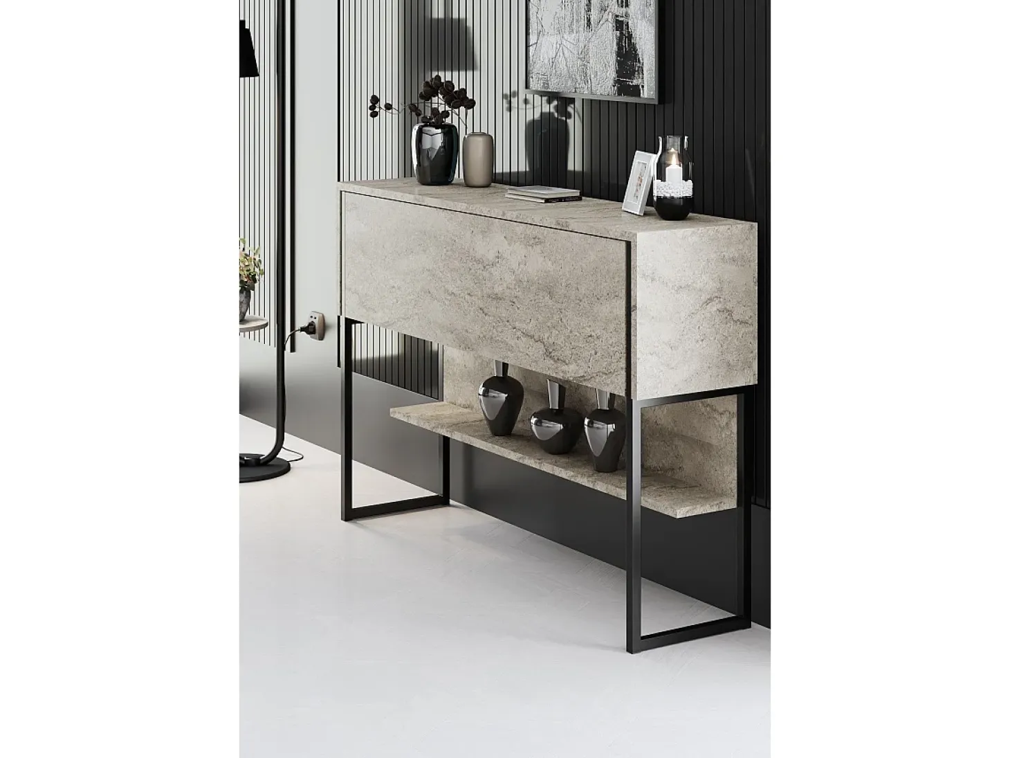 Consola Kailua Z120, Negro|De color marrón claro, 80x120x30cm, Con puertas
