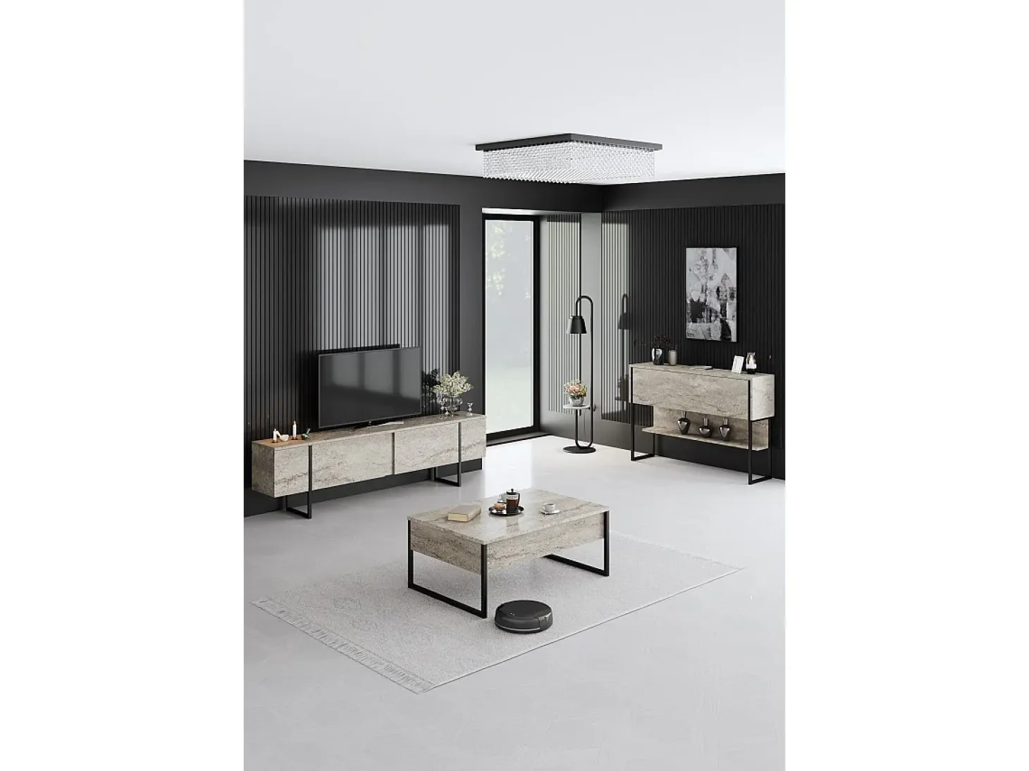 Consola Kailua Z120, Negro|De color marrón claro, 80x120x30cm, Con puertas