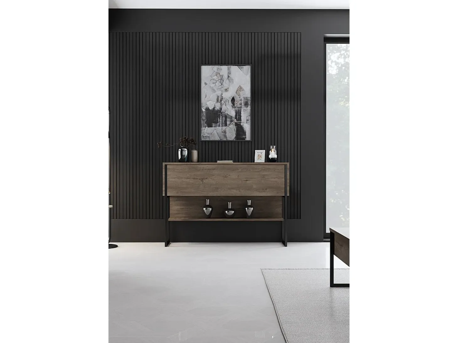Consola Kailua Z120, Negro|Nogal, 80x120x30cm, Con puertas