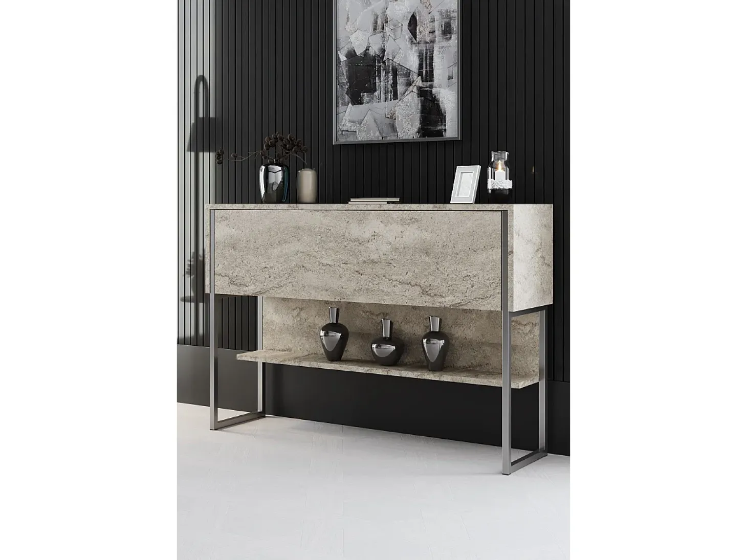 Consola Kailua Z120, Plata|De color marrón claro, 80x120x30cm, Con puertas