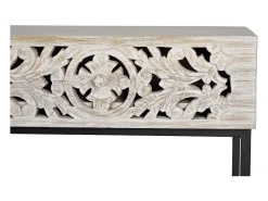 Consola madera mango y patas metal blanco y negro envejecido