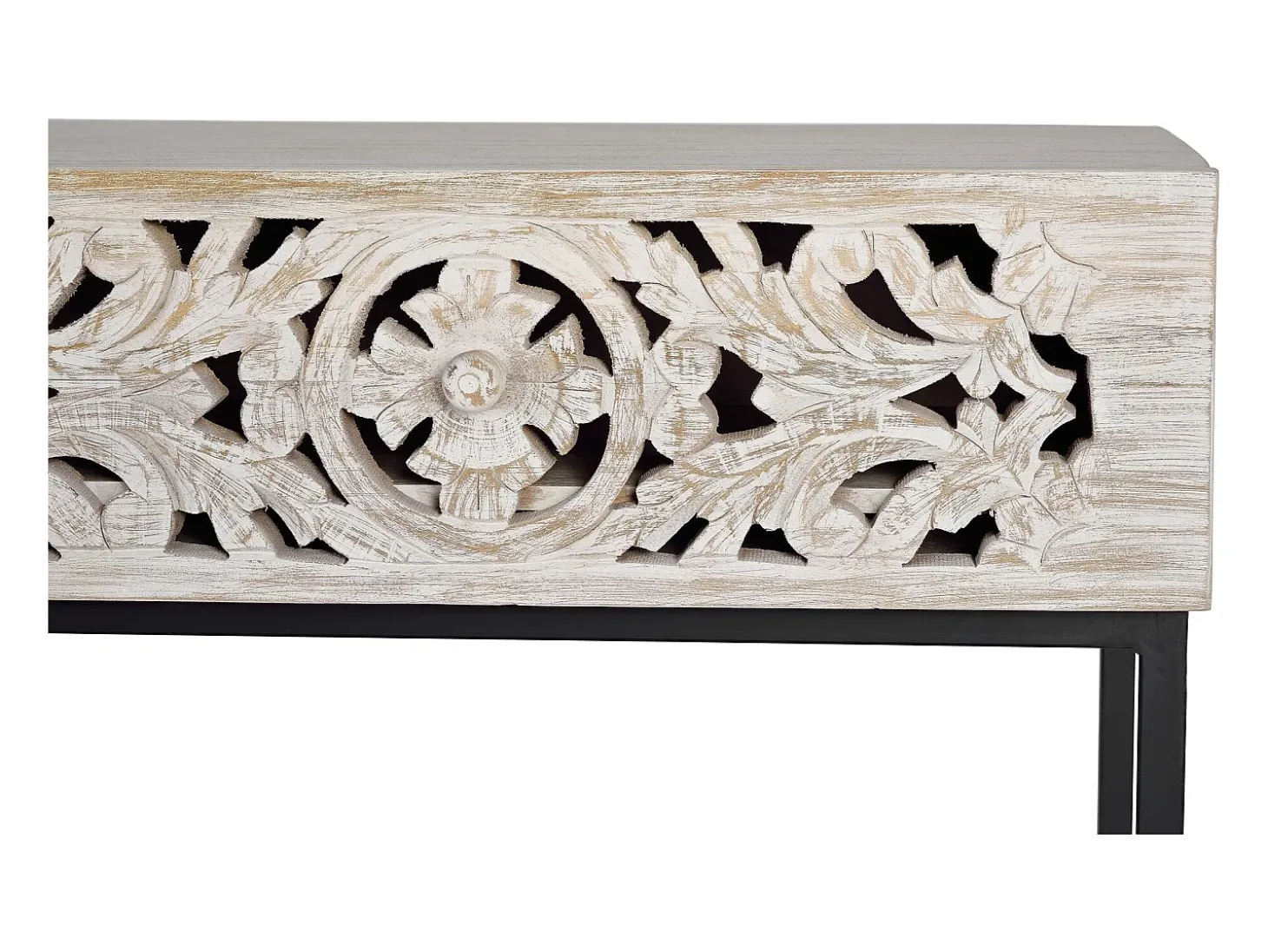 Consola madera mango y patas metal blanco y negro envejecido
