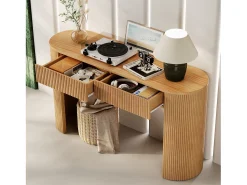 Consola mesa 120x33x76cm - con 2 cajones - Esquinas redondeadas - MDF - Natural
