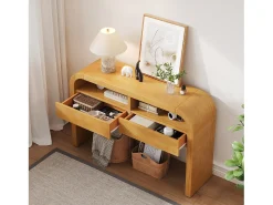 Consola mesa 120x35,5x76,5cm - con 2 cajones - Esquinas redondeadas - estantes abiertos - MDF - Natural