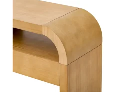 Consola mesa 120x35,5x76,5cm - con 2 cajones - Esquinas redondeadas - estantes abiertos - MDF - Natural