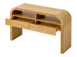 Consola mesa 120x35,5x76,5cm - con 2 cajones - Esquinas redondeadas - estantes abiertos - MDF - Natural