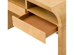 Consola mesa 120x35,5x76,5cm - con 2 cajones - Esquinas redondeadas - estantes abiertos - MDF - Natural