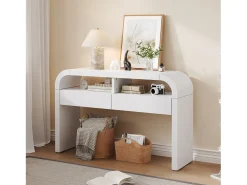Consola moderna para recibidor - 120 x 35,5 x 76,5 cm - con 2 cajones + estante - MDF - blanco