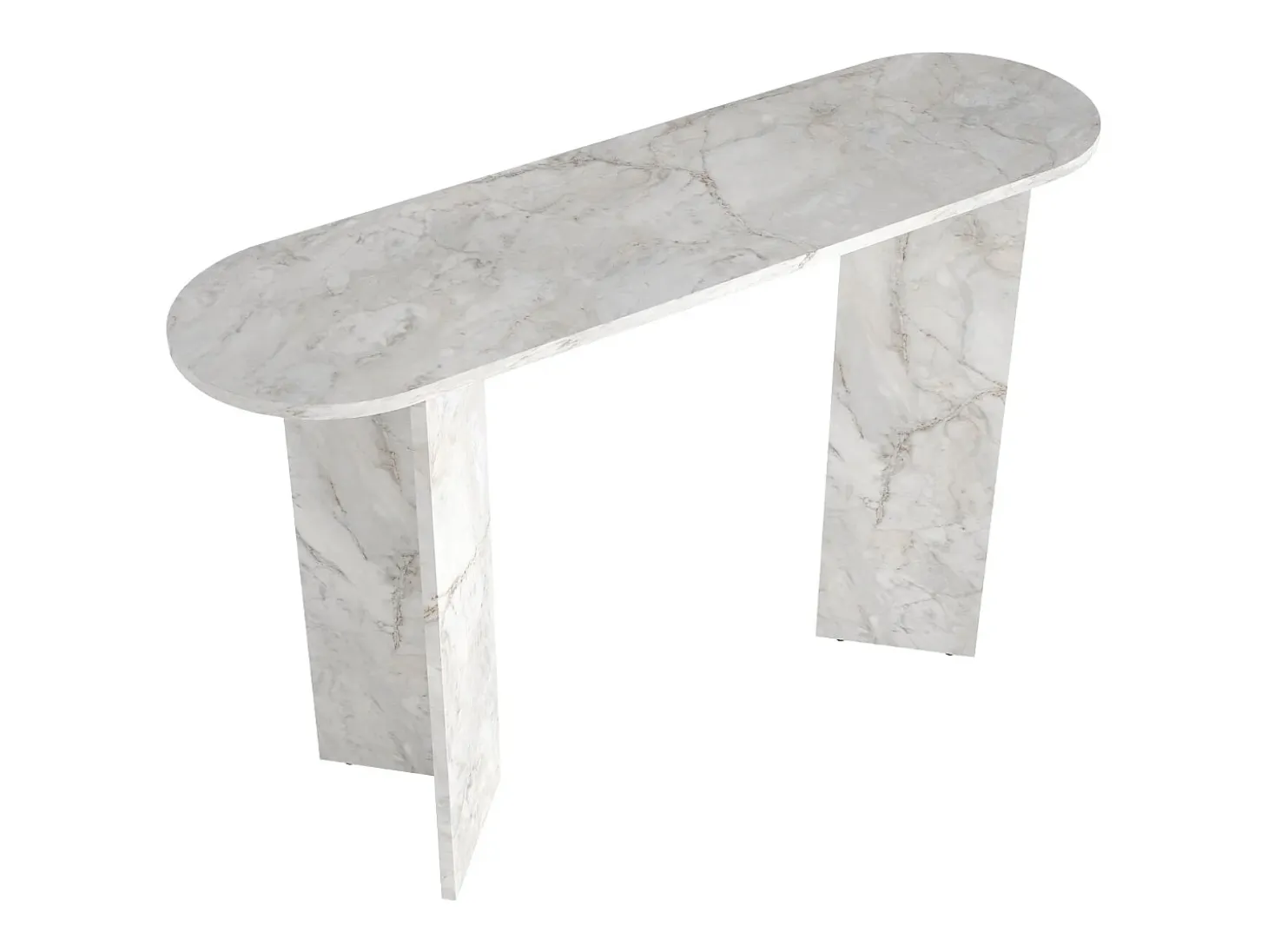 Consola ovalada de color efecto mármol blanco - TOPANIA