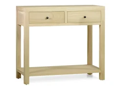 Consola pequeña de madera maciza natural 2 cajones 1 estante Komba 90 cm