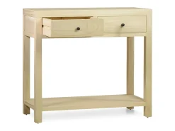 Consola pequeña de madera maciza natural 2 cajones 1 estante Komba 90 cm