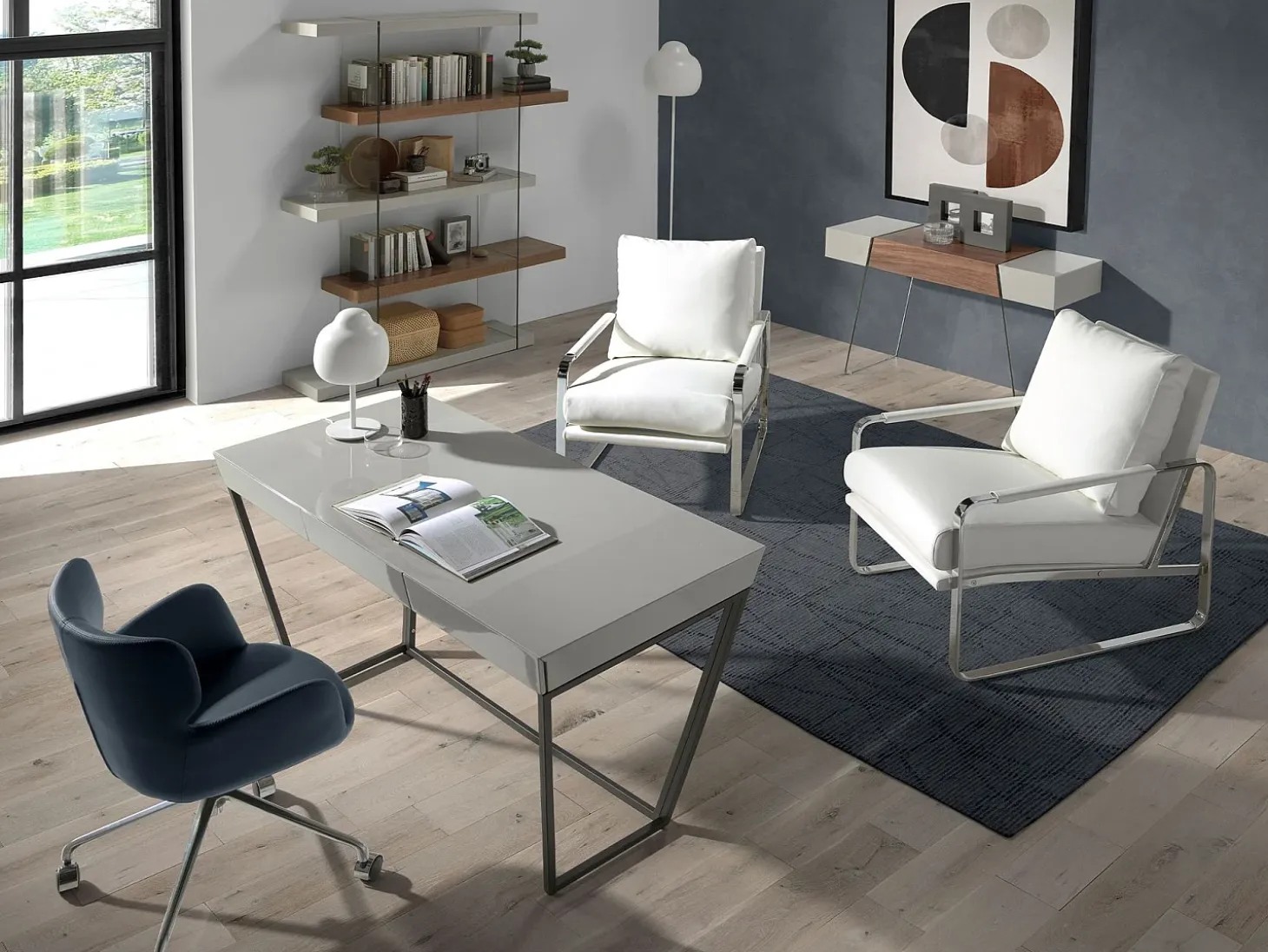 Consola rectangular madera gris, nogal y cristal templado 3029 ANGEL CERDA