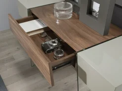 Consola rectangular madera gris, nogal y cristal templado 3029 ANGEL CERDA