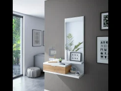 Consola suspendida con 1 cajón y 1 espejo L81 cm - DHALIA
