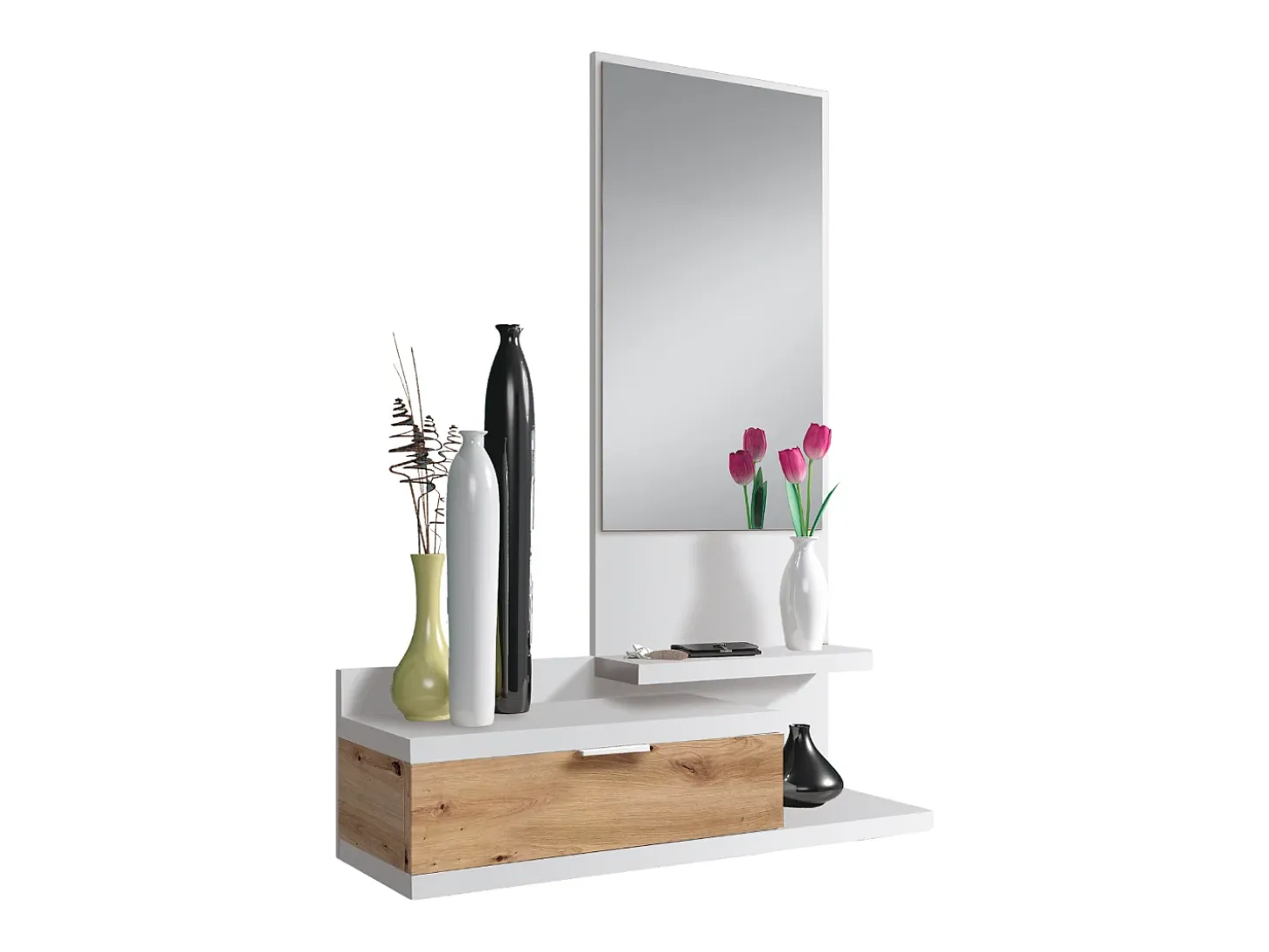 Consola suspendida con 1 cajón y 1 espejo L81 cm - DHALIA