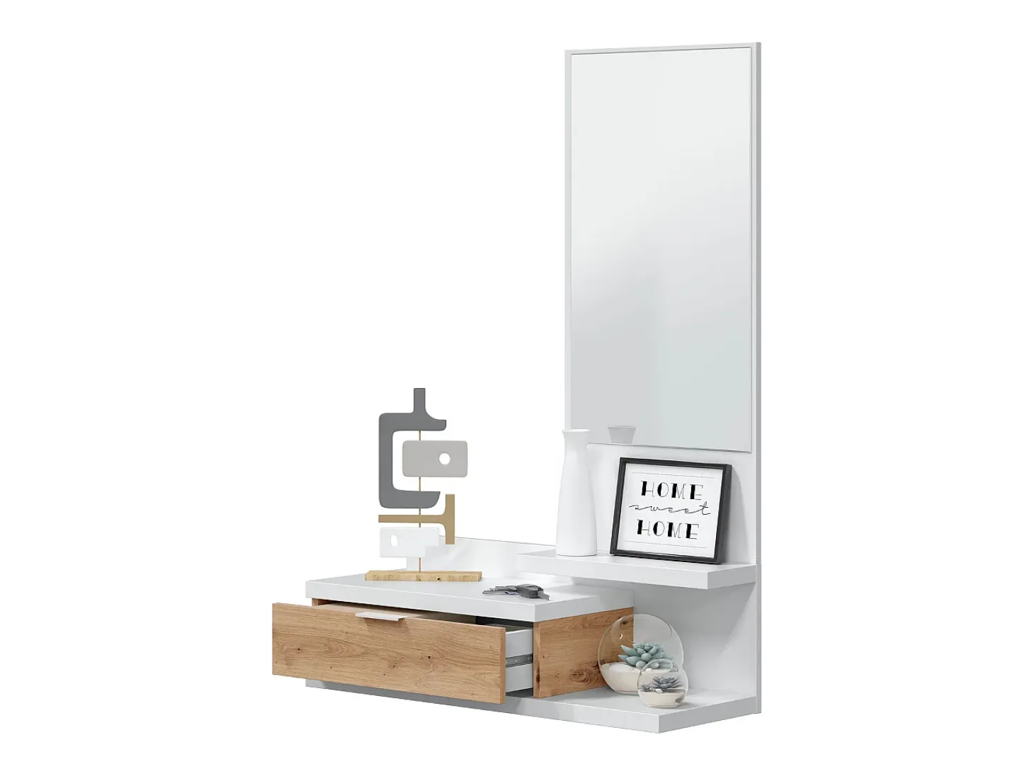 Consola suspendida con 1 cajón y 1 espejo L81 cm - DHALIA
