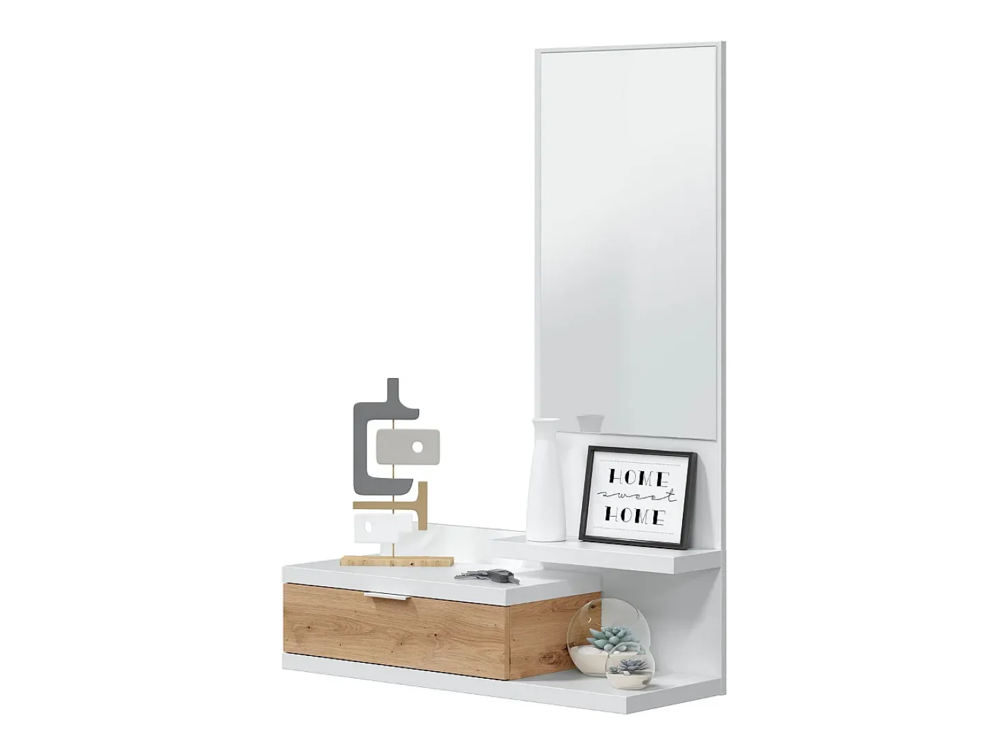 Consola suspendida con 1 cajón y 1 espejo L81 cm - DHALIA