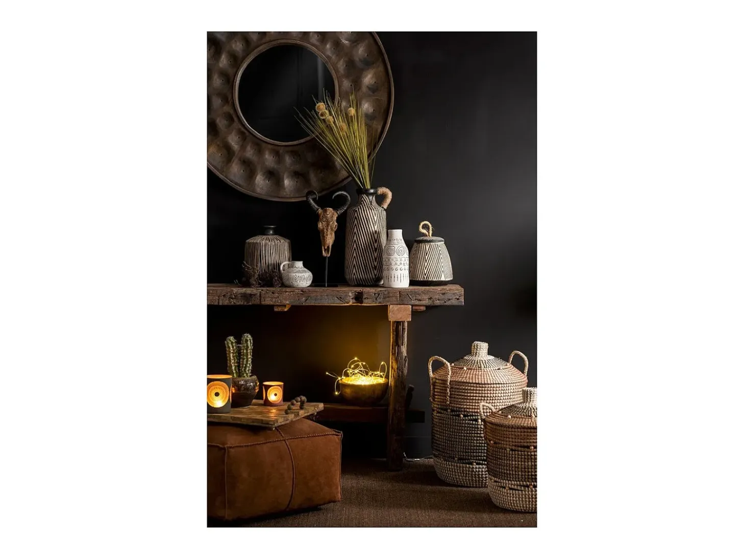 Consola Vida de madera cruda reciclada oscura envejecida L 150 cm