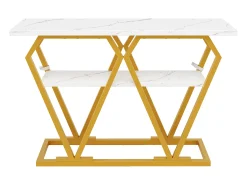 Consola 120x29,5x80 cm - con tablero efecto mármol - Metal - Blanco + dorado