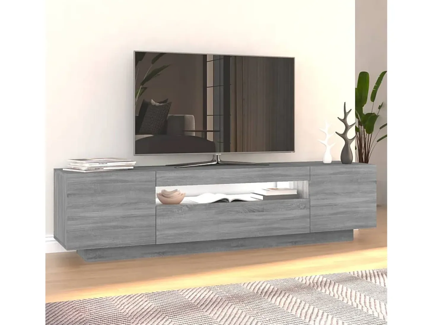 Crescent City Mueble de TV con luces LED gris Sonoma 160x35x40 cm