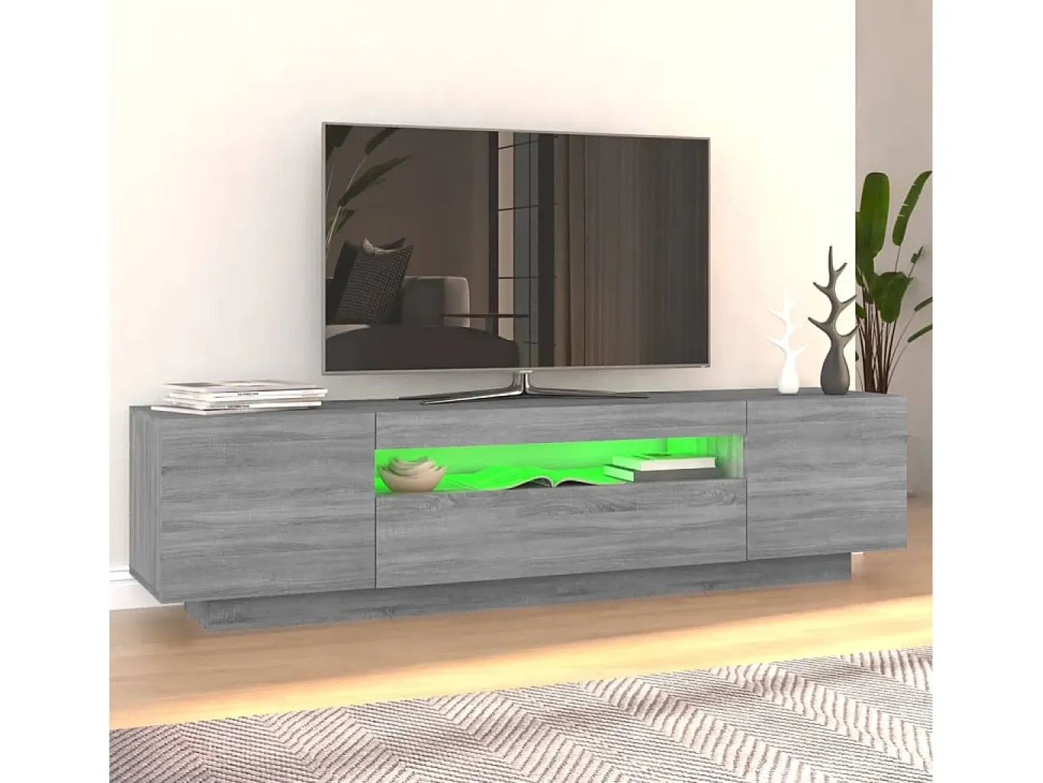 Crescent City Mueble de TV con luces LED gris Sonoma 160x35x40 cm