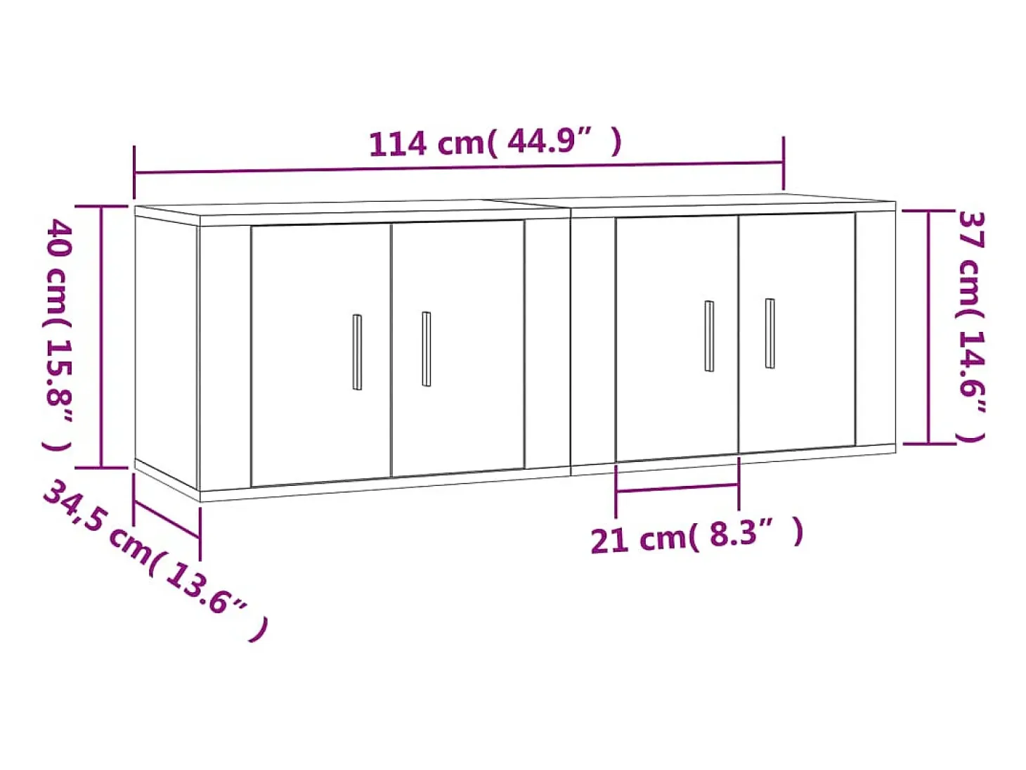 Crofton Muebles para TV de pared 2 uds gris Sonoma 57x34,5x40 cm