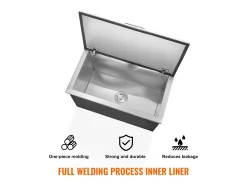 Cubo de Hielo SucceBuy 78,37 L 61x51x38 cm, Nevera Drop-in de Acero Inoxidable, con Tapa de Bisagra, para la Cocina Exterior