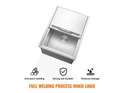 Cubo de Hielo SucceBuy, 55,23 L, 61x46x33 cm, Nevera de Acero Inoxidable con Tapa Deslizante, para Cocina Exterior Vino Cerveza