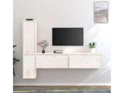Daelyra Muebles para TV 4 piezas madera maciza de pino blanco