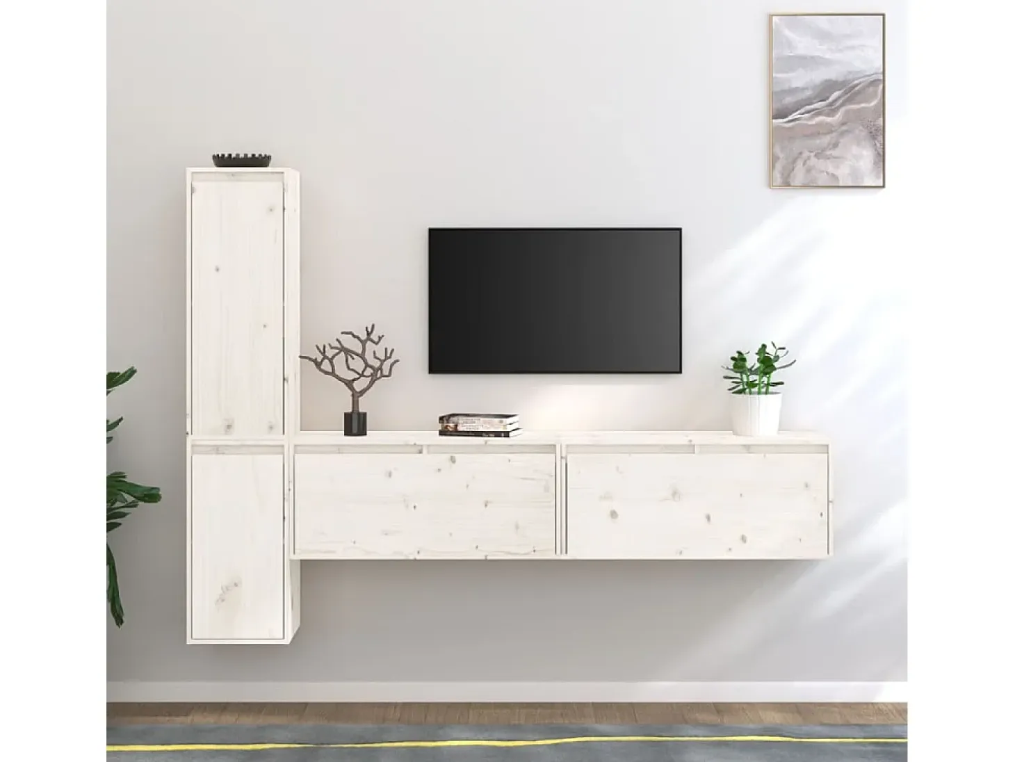 Daelyra Muebles para TV 4 piezas madera maciza de pino blanco
