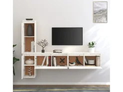 Daelyra Muebles para TV 4 piezas madera maciza de pino blanco