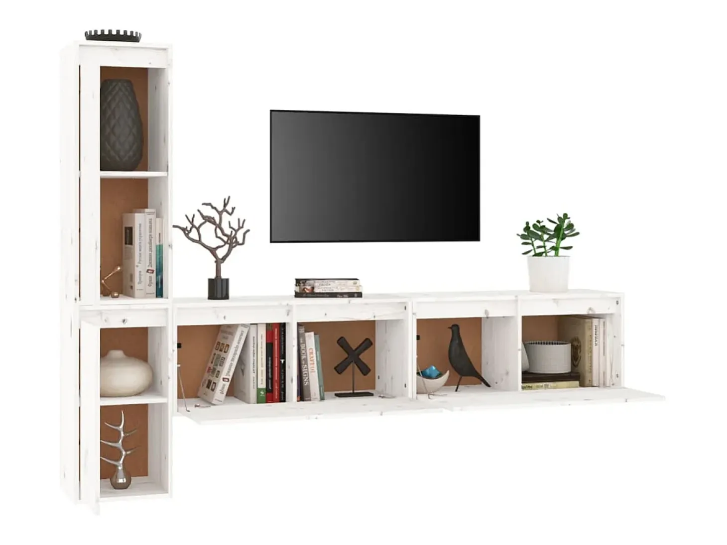 Daelyra Muebles para TV 4 piezas madera maciza de pino blanco