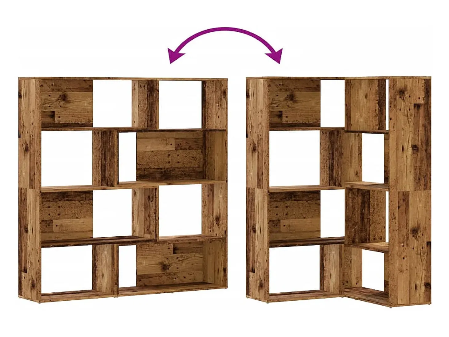 Damir Estantería de esquina 4 niveles madera envejecida 85x85x140 cm