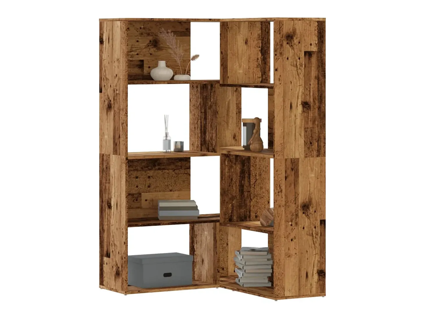 Damir Estantería de esquina 4 niveles madera envejecida 85x85x140 cm