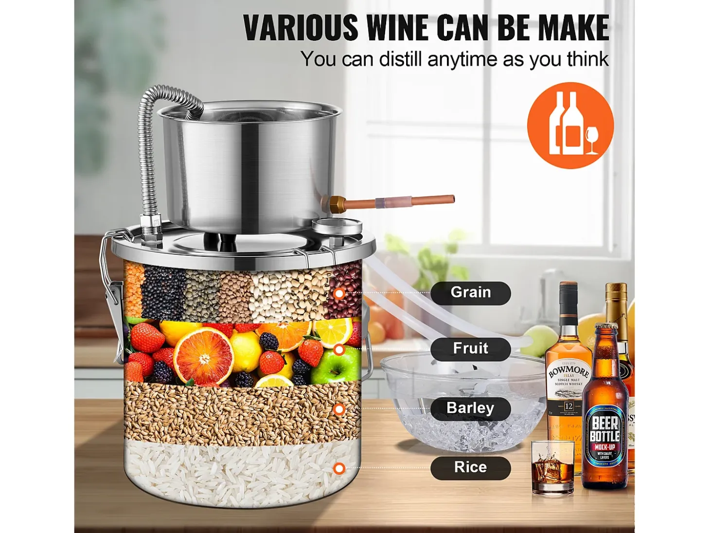 Destilador de Alcohol SucceBuy Destilador de Agua sin Gas de 11 L con Bomba de Agua de Acero Inoxidable