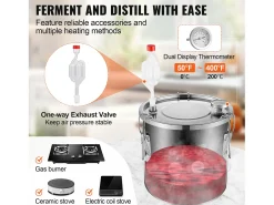 Destilador de Alcohol SucceBuy Destilador de Agua sin Gas de 11 L con Bomba de Agua de Acero Inoxidable