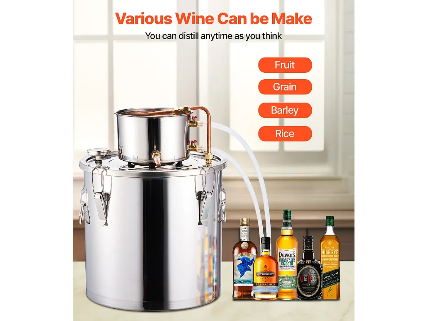 Destilador de Alcohol SucceBuy Kit de Destilación de Agua y Alcohol sin Gas de 30 L en Acero Inoxidable