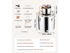 Destilador de Alcohol SucceBuy Kit de Destilación de Agua y Alcohol sin Gas de 30 L en Acero Inoxidable