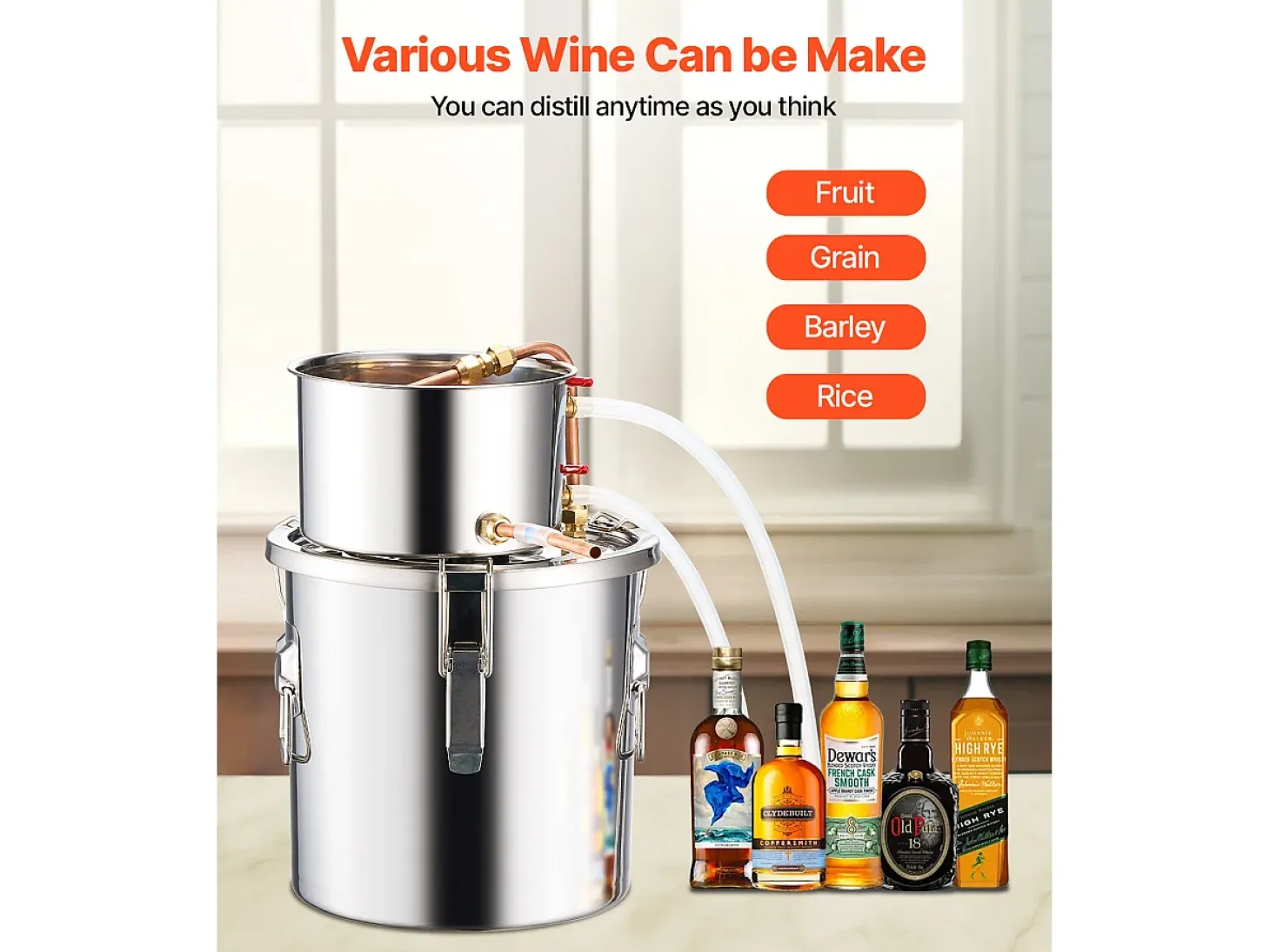 Destilador de Alcohol SucceBuy Destilador de Aguardiente de 11 L, Kit de Destilación de Agua y Alcohol, Acero Inoxidable