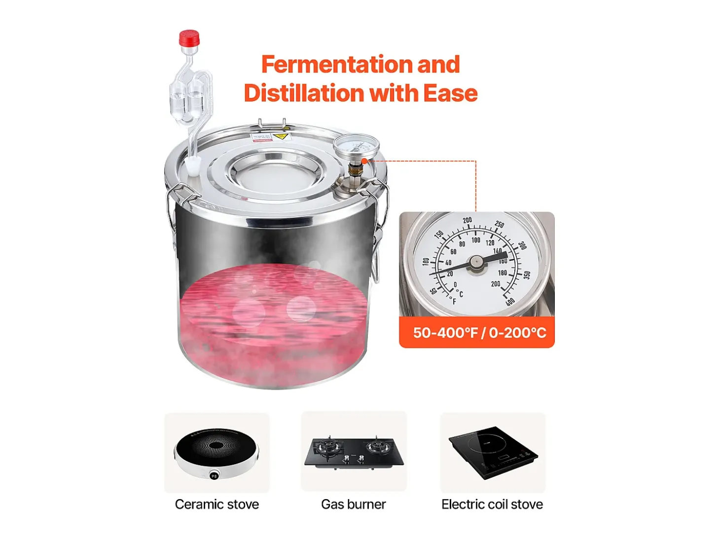 Destilador de Alcohol SucceBuy Destilador de Aguardiente de 11 L, Kit de Destilación de Agua y Alcohol, Acero Inoxidable