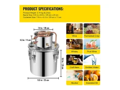 Destilador de Alcohol SucceBuy 12.5 L, Kit Moonshine Still, Destilería de Whisky con Bomba de Agua