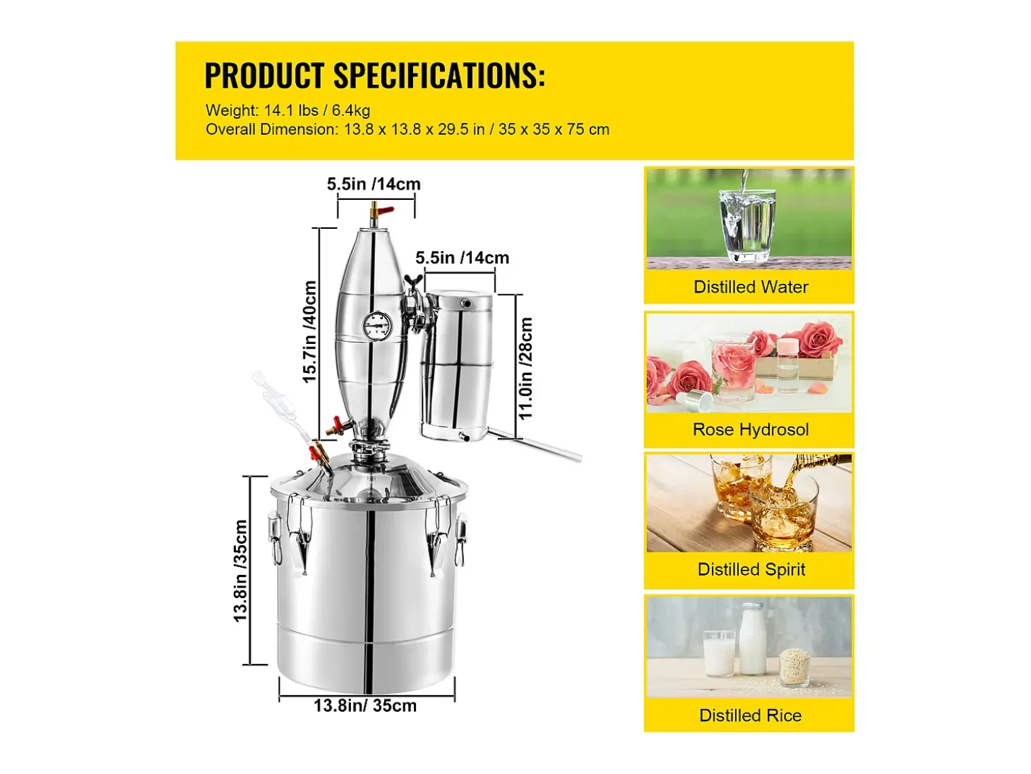 Destilador de Alcohol SucceBuy Alambique 30 L Inox Kit de Elaboración Casera, Destilador de Moonshine de Acero Inoxidable, Kit de Elaboración de Cerveza Casera