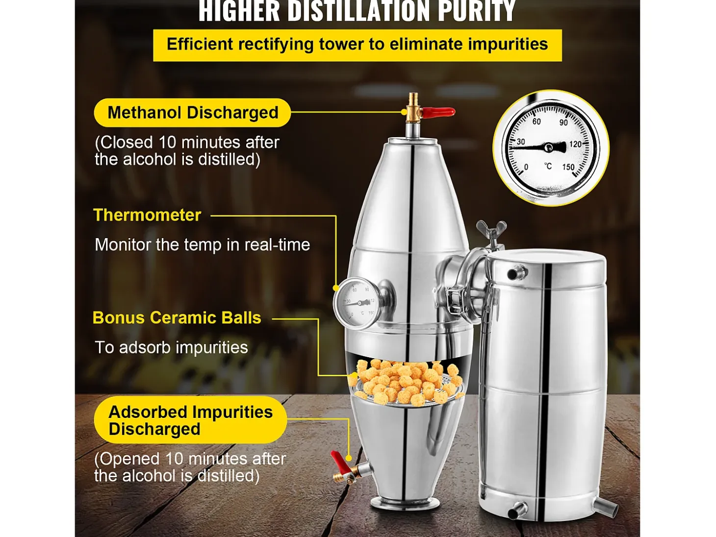 Destilador de Alcohol SucceBuy Alambique 30 L Inox Kit de Elaboración Casera, Destilador de Moonshine de Acero Inoxidable, Kit de Elaboración de Cerveza Casera