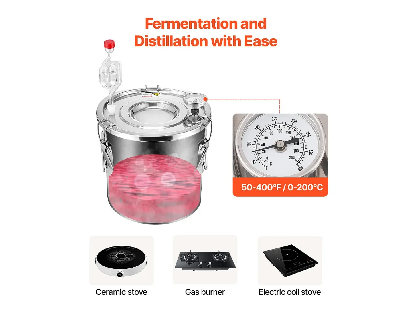 Destilador de Alcohol SucceBuy Destilador de Agua sin Gas de 11 L con Barril Thumper y Bomba de Agua de 8 W