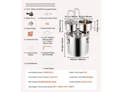 Destilador de Alcohol SucceBuy Destilador de Agua sin Gas de 19 L con Barril Thumper y Bomba de Agua de 8 W