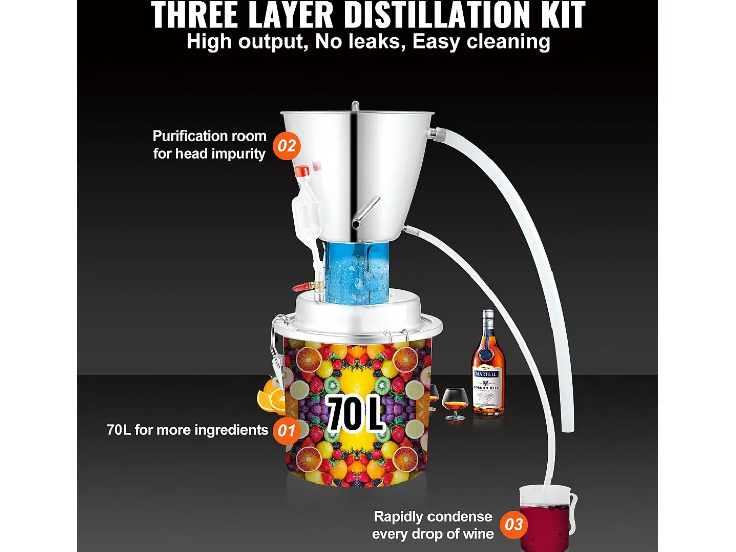 Destilador de Alcohol SucceBuy 70L Máquina Equipo de Cervecería para la Destilación en Casa de Whisky DIY, Acero Inoxidable