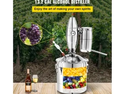 Destilador de Alcohol SucceBuy 50L Destilador de Agua y Alcohol Moonshine Still, Plata