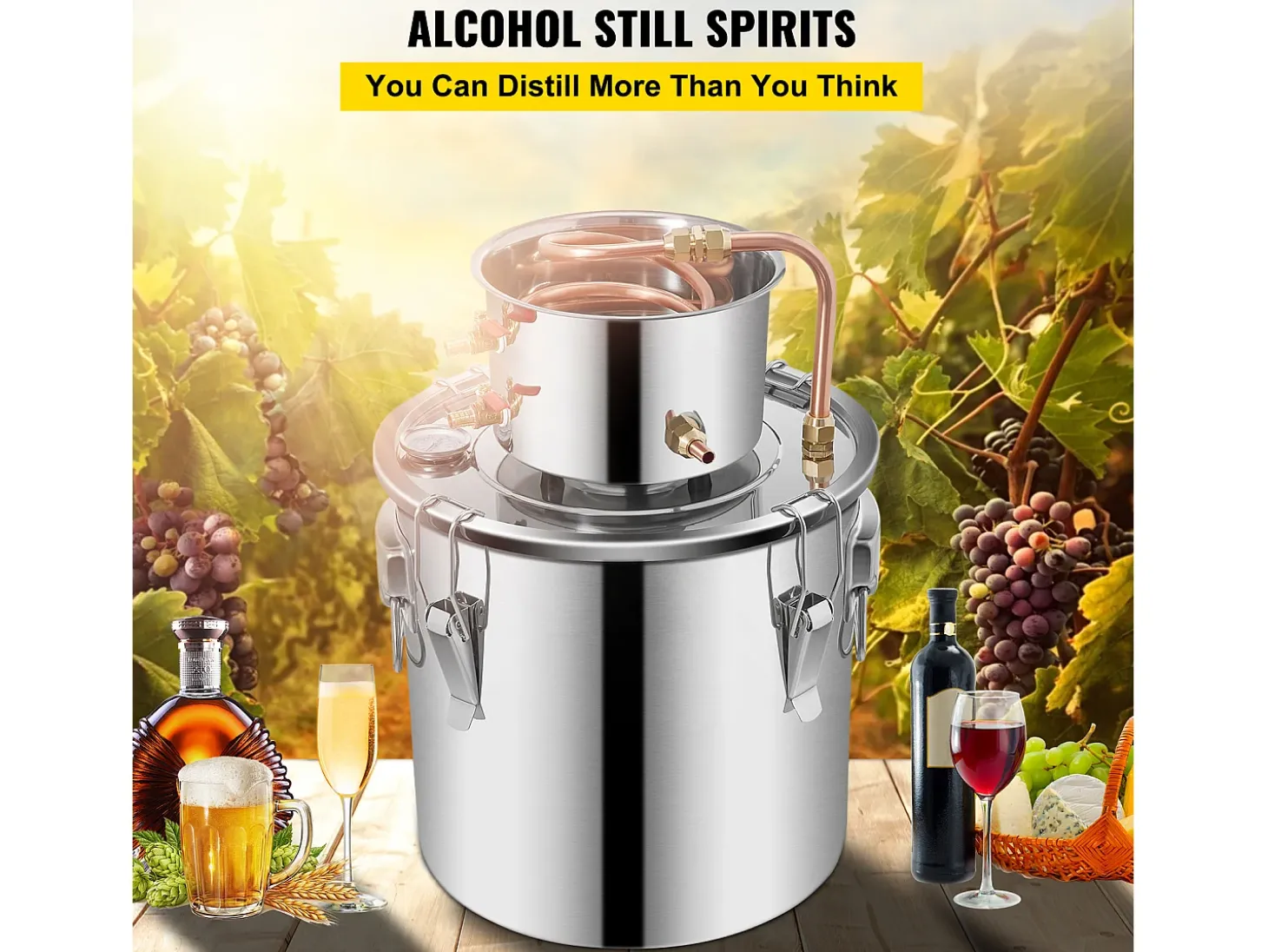 Destilador de Alcohol SucceBuy 17 L, Moonshine Still en Acero Inoxidable, Kit de Cervecería Casero para Whisky, Vino, Brandy