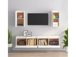 Dirkin Muebles para TV 4 piezas madera maciza de pino blanco