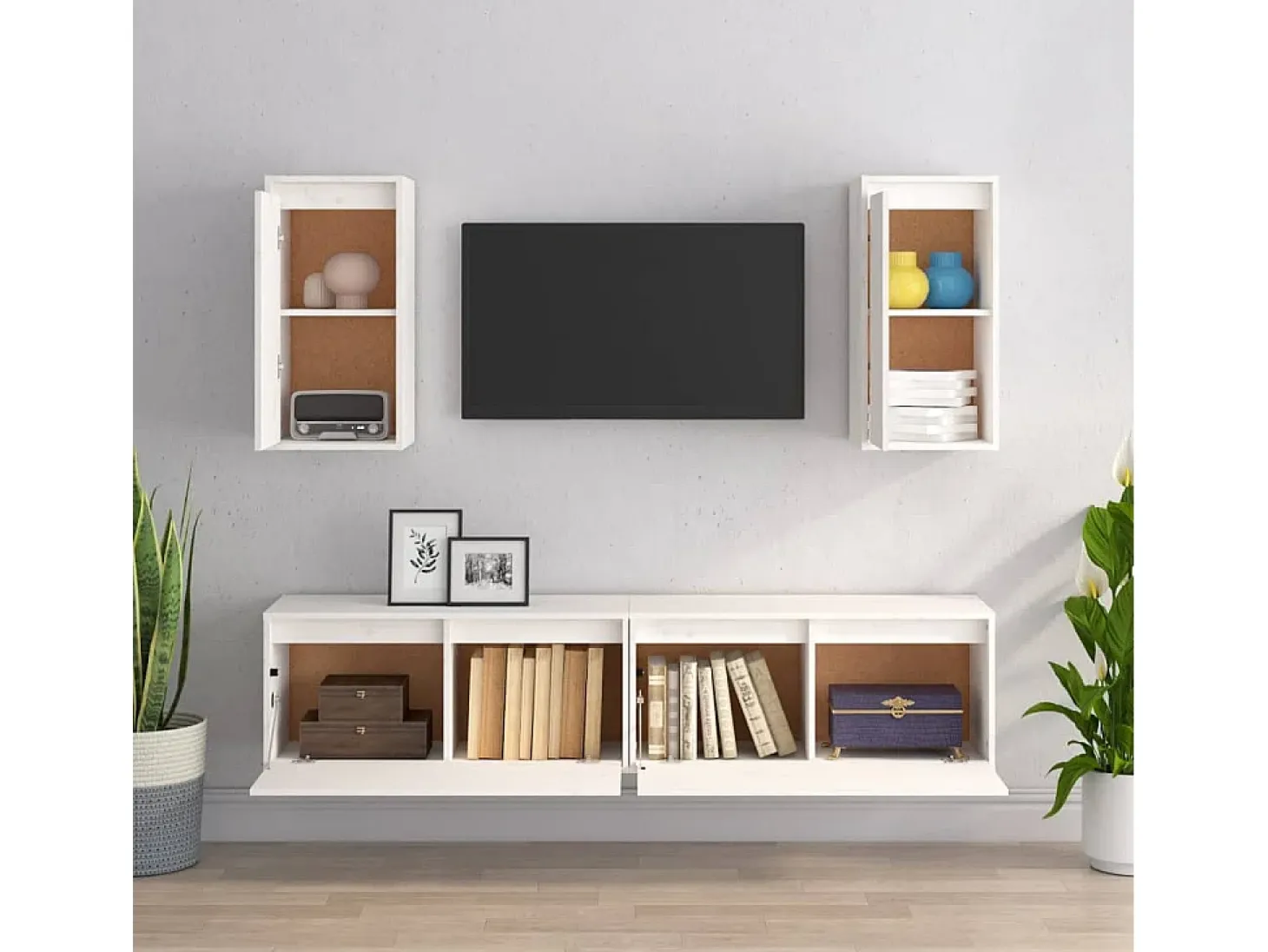 Dirkin Muebles para TV 4 piezas madera maciza de pino blanco
